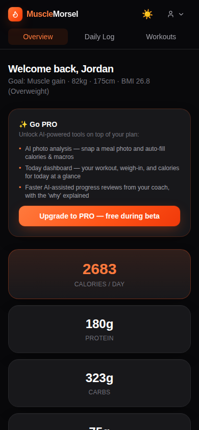MuscleMorsel app dashboard